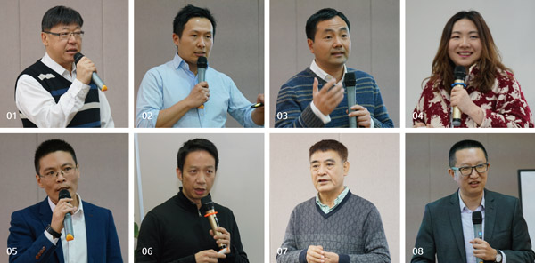 01_震旦3D事业部总经理罗益光。02_软银中国资本高级投资经理朱瑞星。03_昕健医疗技术有限公司创始人刘非博士。04_Nenui Group创始人吴迪。05_北京镁伽机器人科技有限公司联合创办人&CMO乔志新。06_龙创汽车设计副总裁、航空事业部总监岑峥。07_北京大学工业工程与管理系研究员、智能制造信息化管理领域资深专家马国钧。08_Datablau创始人&CEO王琤