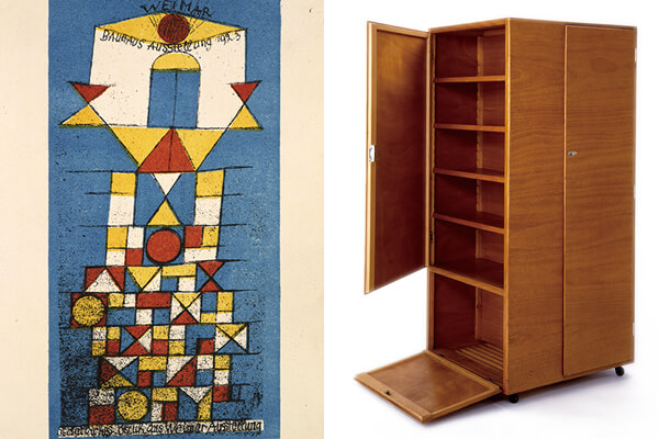 (左)导师之一的克列（Paul+Klee）为1923年的包浩斯展览所创作的作品。+(右)Josef+Pohl设计的单身汉衣橱。