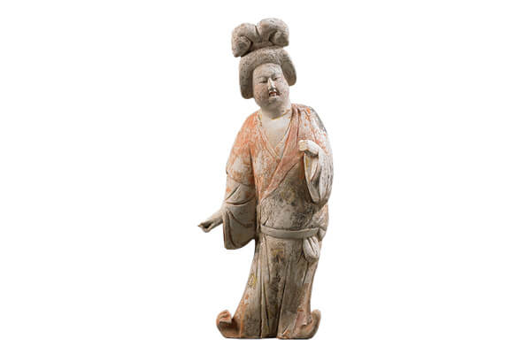 唐+彩绘陶侍女俑